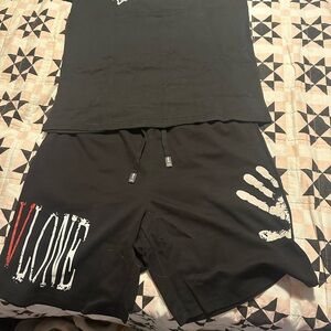 VLONE Black Shorts with Red and White Accents